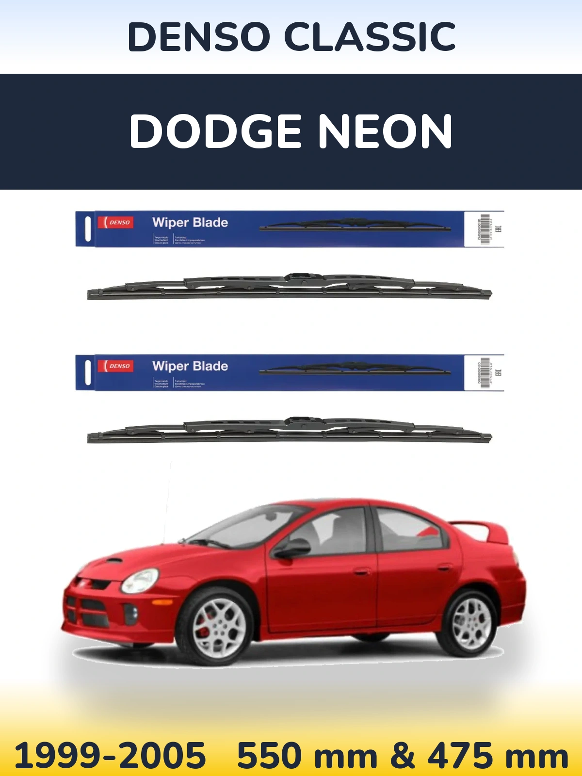 Front wiper blade set Denso Classic 550 & 475 mm for Dodge Neon 1999-2005