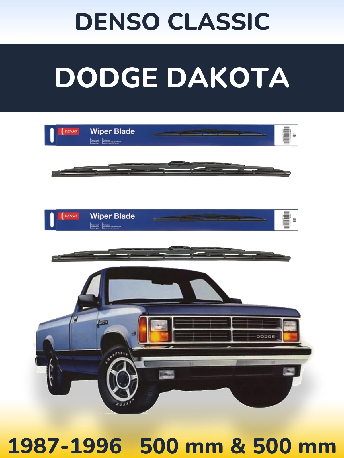 Front wiper blade set Denso Classic 500 & 500 mm for Dodge Dakota 1987-1996
