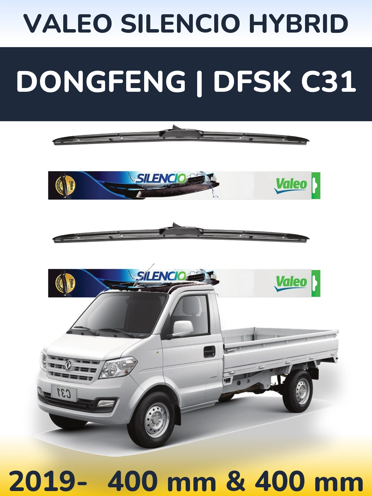 Front wiper blade set Valeo Silencio Hybrid 400 & 400 mm for DongFeng | DFSK C31 2019-2026