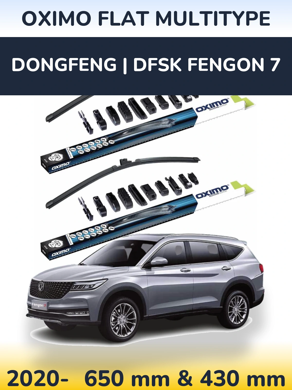 Front wiper blade set Oximo Flat MultiTipse 650 & 430 mm for DongFeng | DFSK Fengon 7 2020-2026