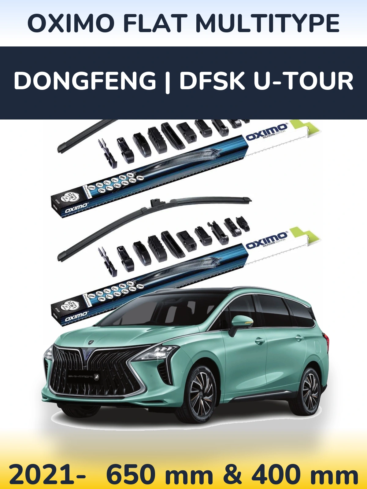 Front wiper blade set Oximo Flat MultiTipse 650 & 400 mm for DongFeng | DFSK U-Tour 2021-2026