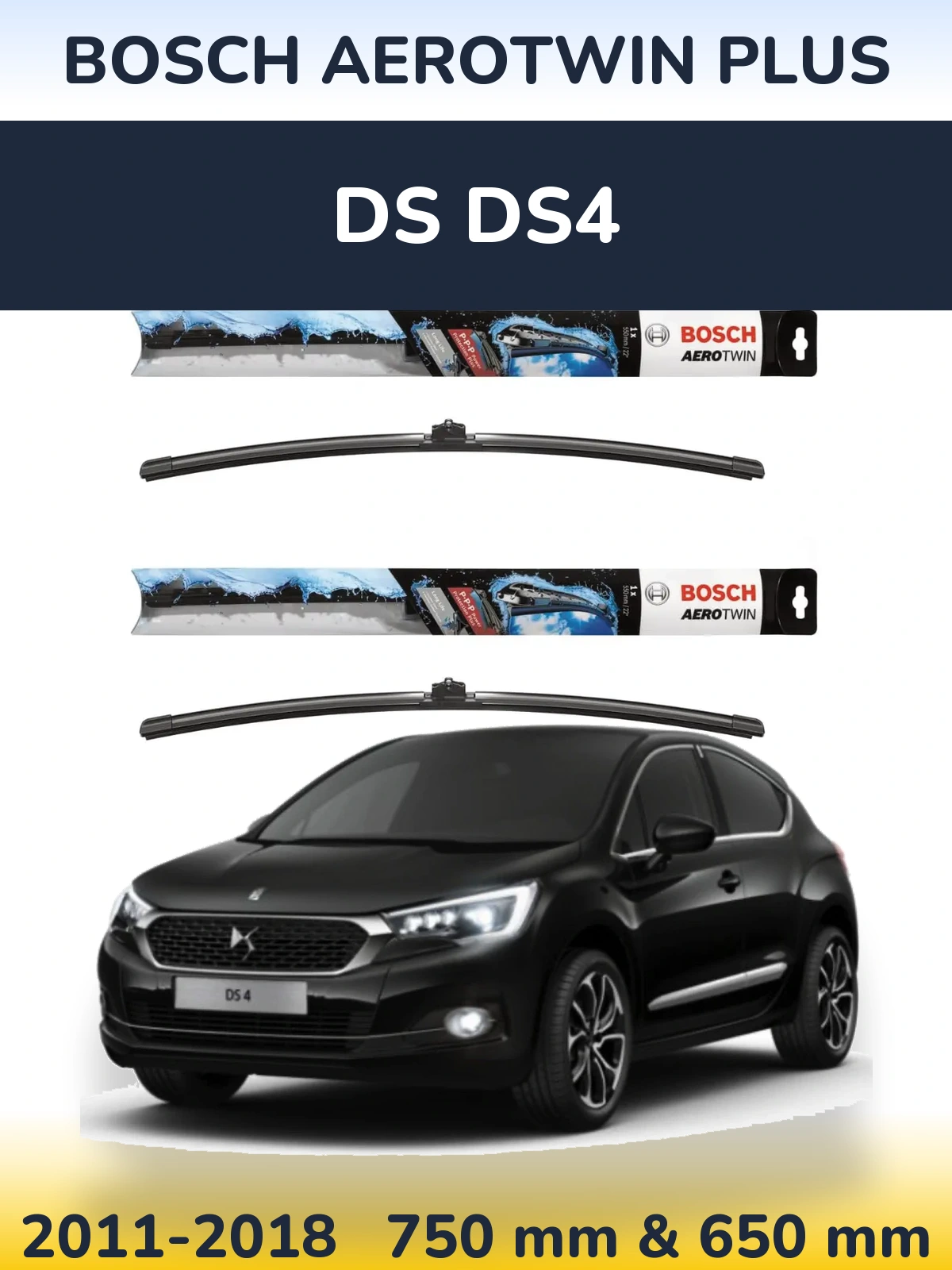 Комплект передних дворников BOSCH AeroTwin Plus 750 & 650 мм для DS DS4 2011-2018