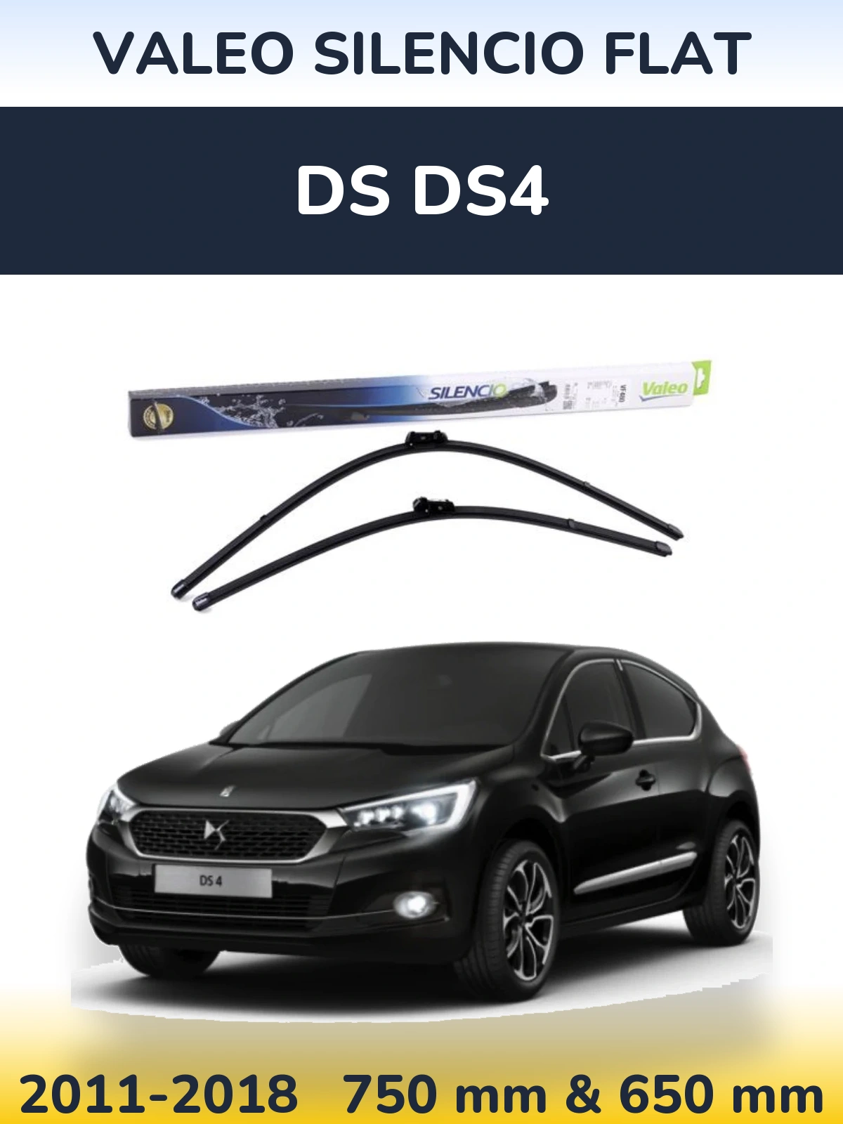 Front wiper blade set Valeo Silencio Flat 750 & 650 mm for DS DS4 2011-2018