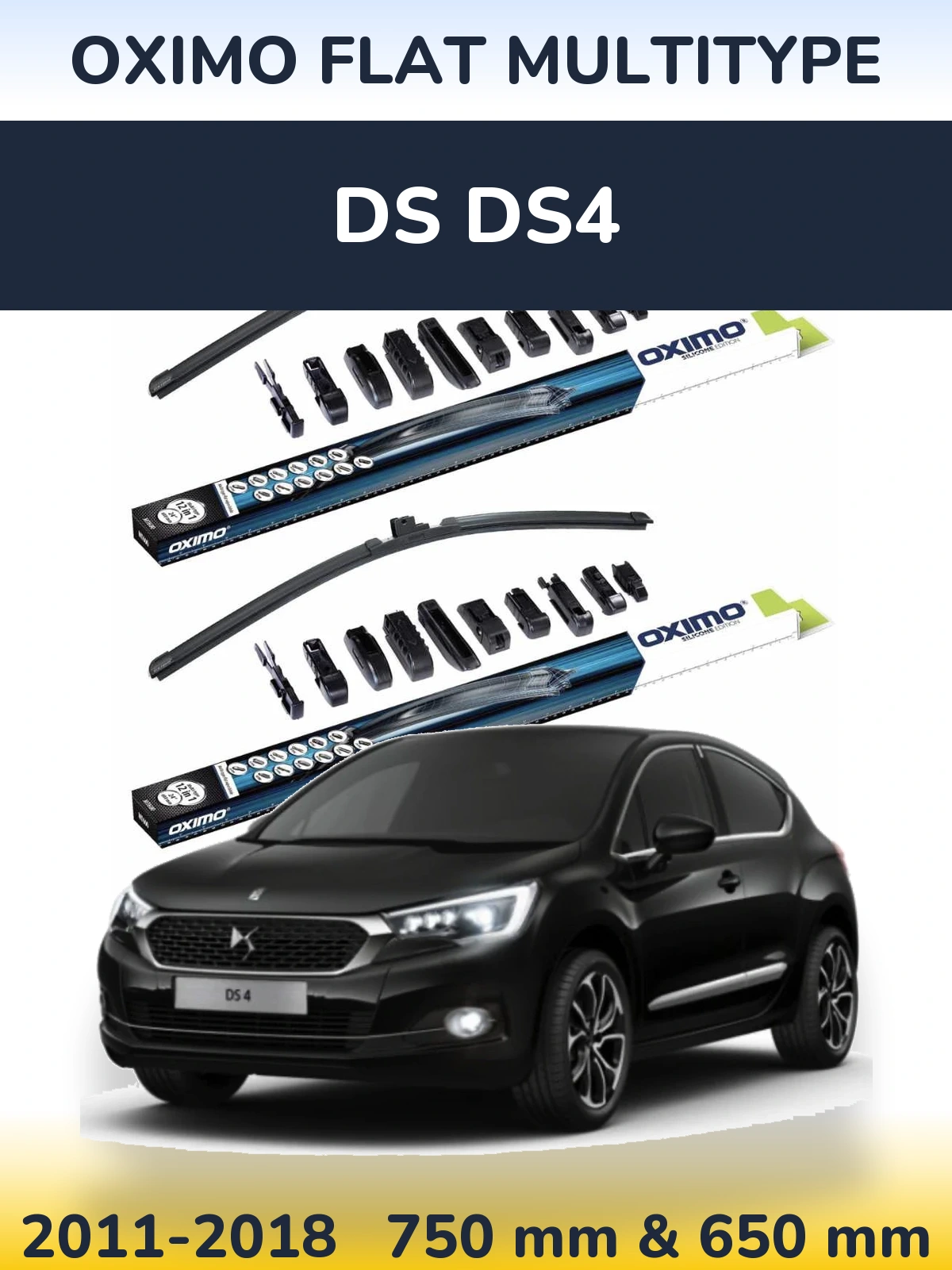 Front wiper blade set Oximo Flat MultiTipse 750 & 650 mm for DS DS4 2011-2018
