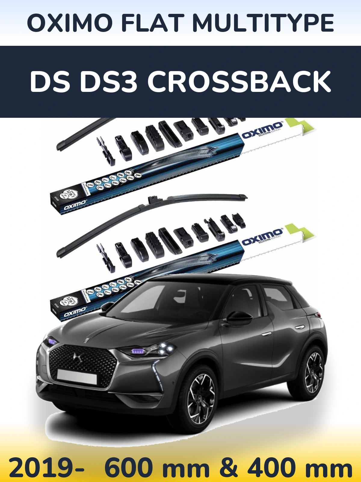 Front wiper blade set Oximo Flat MultiTipse 600 & 400 mm for DS DS3 Crossback 2019-2026