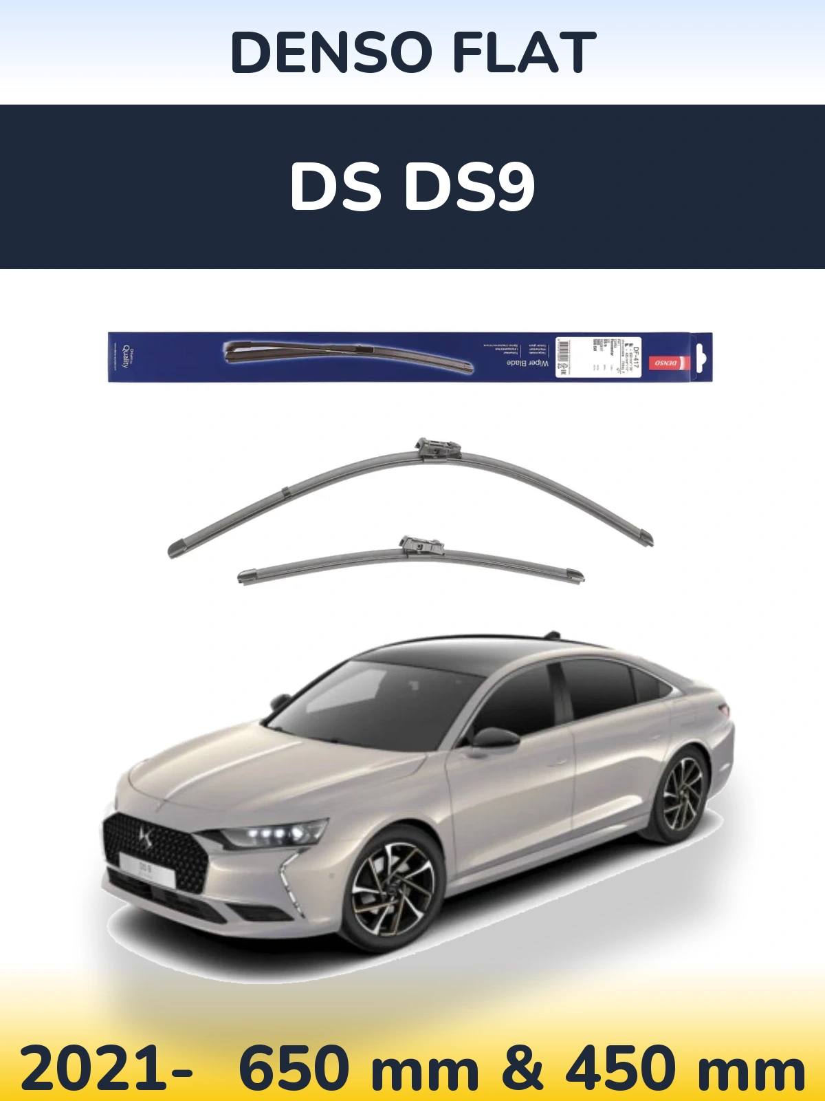 Front wiper blade set Denso Flat 650 & 450 mm for DS DS9 2021-2026