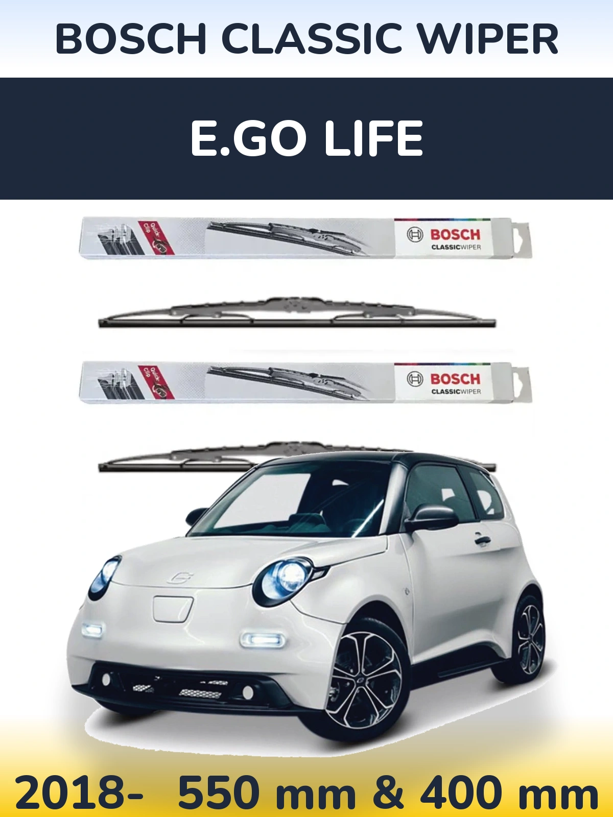 Комплект передних дворников BOSCH Classic Wiper 550 & 400 мм для E.GO life 2018-2026