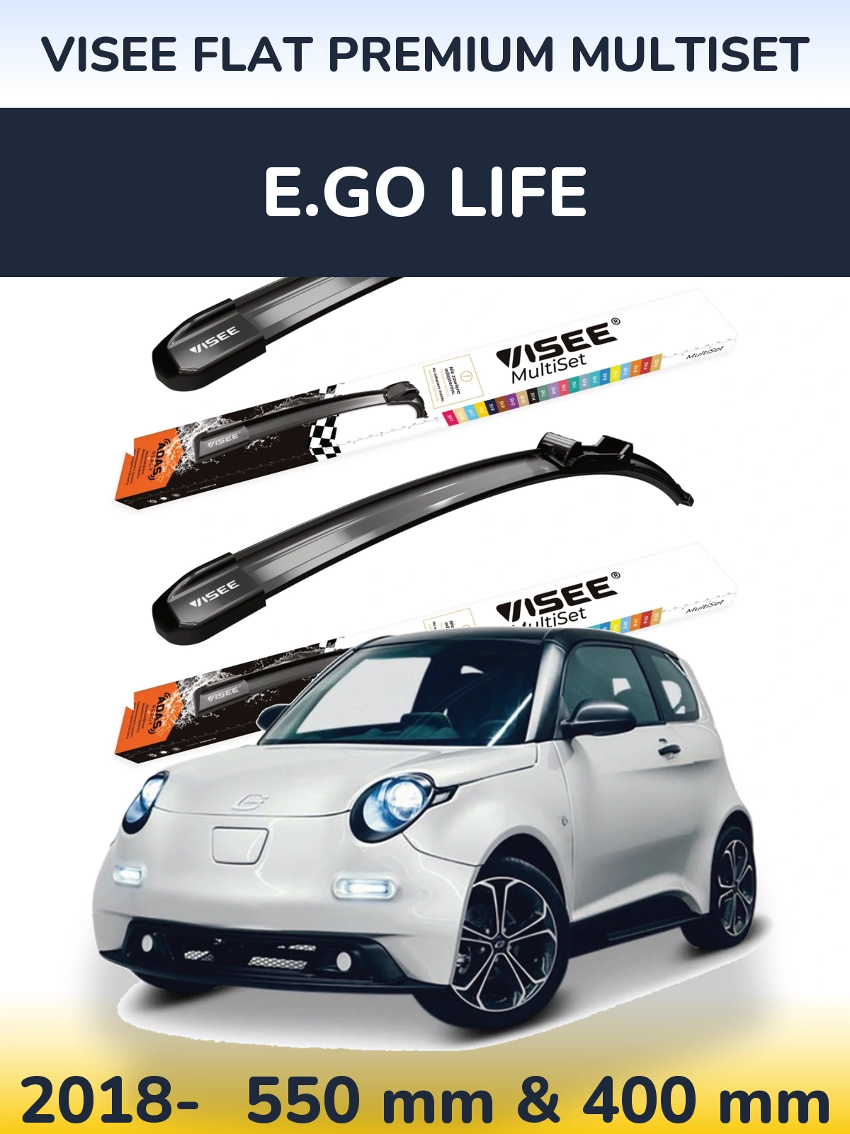 Комплект передних дворников VISEE FLAT PREMIUM MultiSet 550 & 400 мм для E.GO life 2018-2026