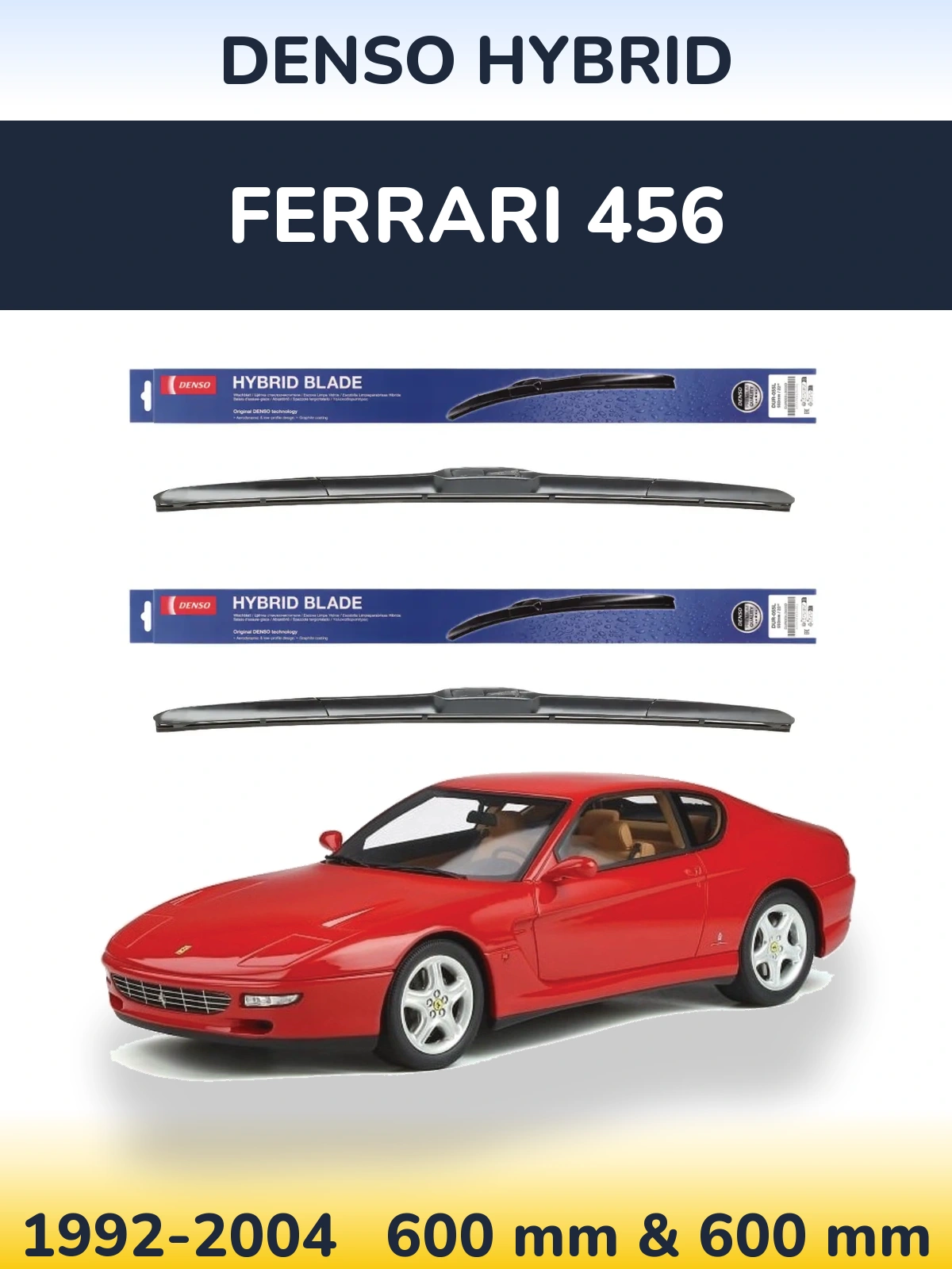 Front wiper blade set Denso Hybrid 600 & 600 mm for Ferrari 456 1992-2004
