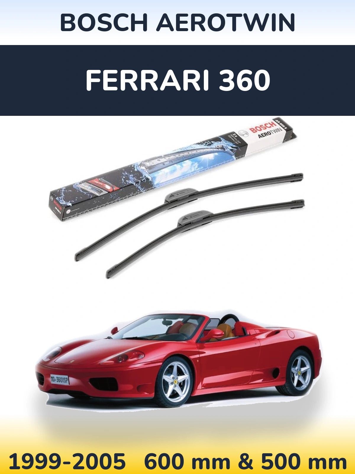 Комплект передних дворников BOSCH AeroTwin 600 & 500 мм для Ferrari 360 1999-2005