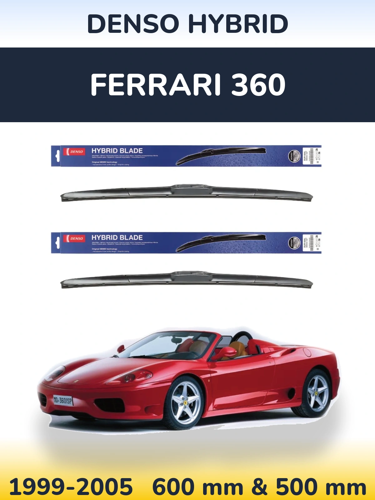 Комплект передних дворников Denso Hybrid 600 & 500 мм для Ferrari 360 1999-2005
