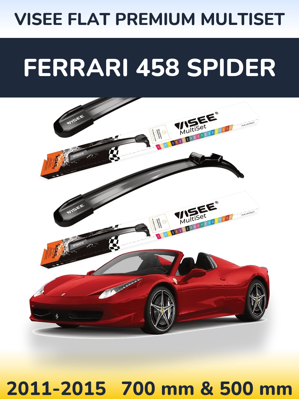 Комплект передніх щіток VISEE FLAT PREMIUM MultiSet 700 & 500 мм для Ferrari 458 Spider 2011-2015