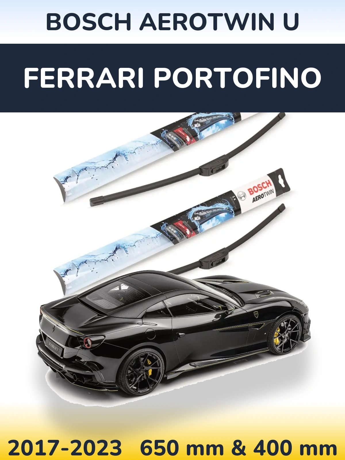 Front wiper blade set BOSCH AeroTwin U 650 & 400 mm for Ferrari Portofino 2017-2023