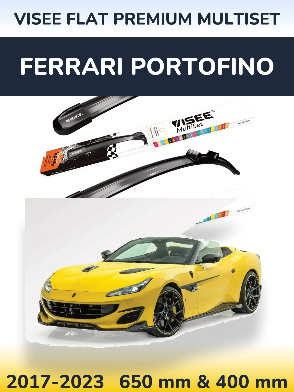 Комплект передних дворников VISEE FLAT PREMIUM MultiSet 650 & 400 мм для Ferrari Portofino 2017-2023