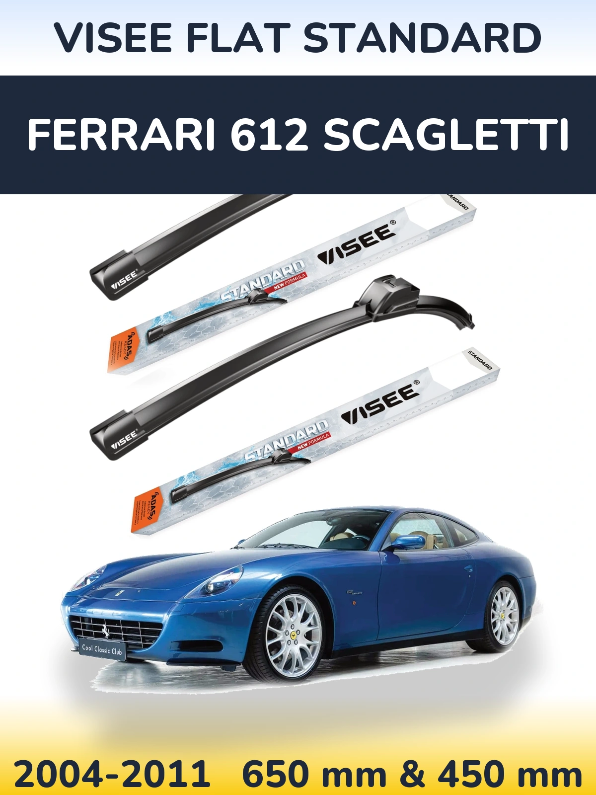 Комплект передних дворников VISEE FLAT STANDARD 650 & 450 мм для Ferrari 612 Scagletti 2004-2011