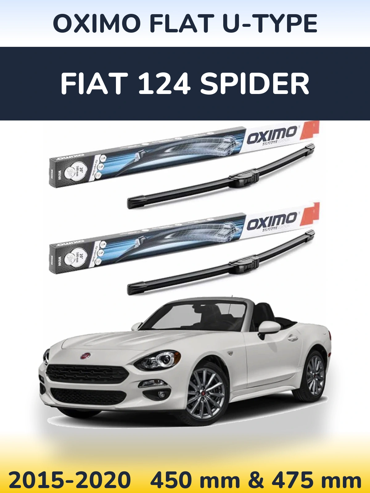 Комплект передних дворников Oximo Flat U-type 450 & 475 мм для Fiat 124 Spider 2015-2020