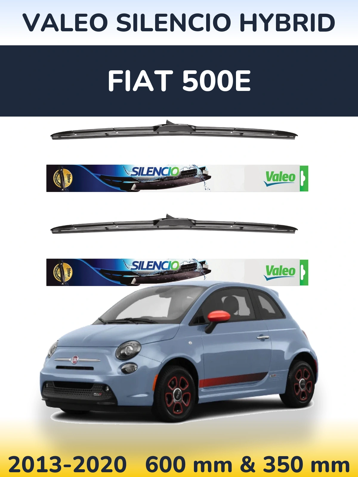 Комплект передніх щіток Valeo Silencio Hybrid 600 & 350 мм для Fiat 500e 2013-2020