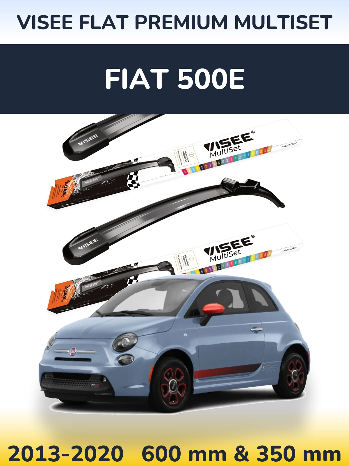 Комплект передніх щіток VISEE FLAT PREMIUM MultiSet 600 & 350 мм для Fiat 500e 2013-2020