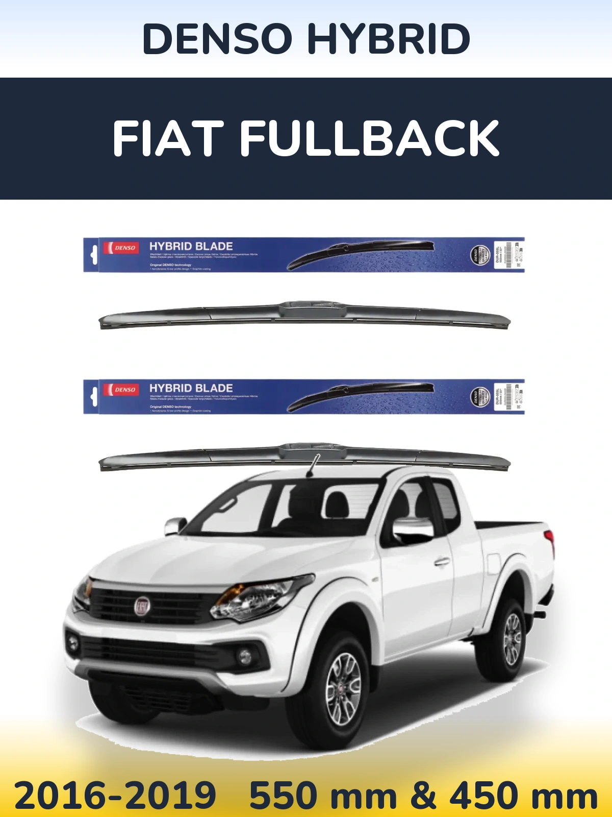 Front wiper blade set Denso Hybrid 550 & 450 mm for Fiat Fullback 2016-2019