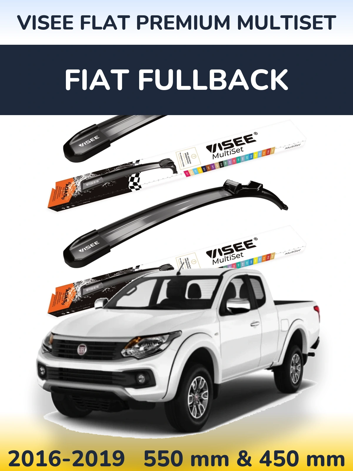 Front wiper blade set VISEE FLAT PREMIUM MultiSet 550 & 450 mm for Fiat Fullback 2016-2019