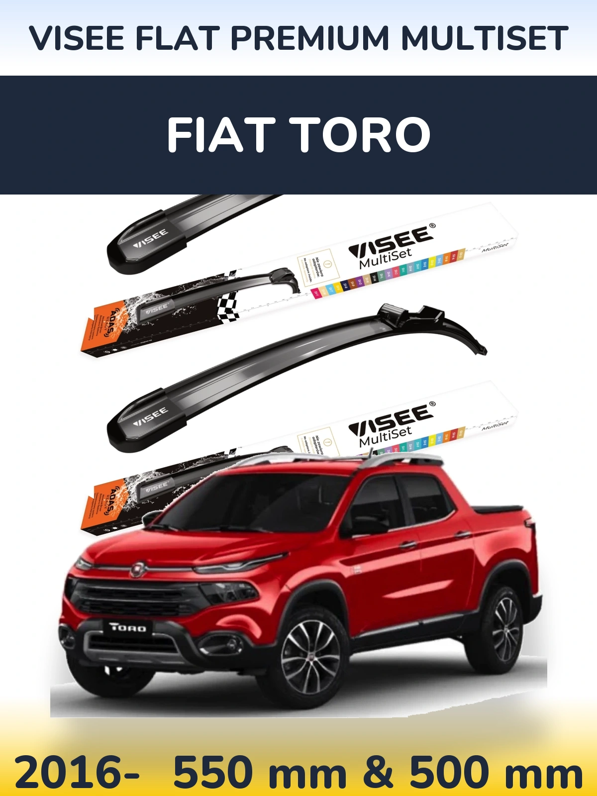 Front wiper blade set VISEE FLAT PREMIUM MultiSet 550 & 500 mm for Fiat Toro 2016-2026