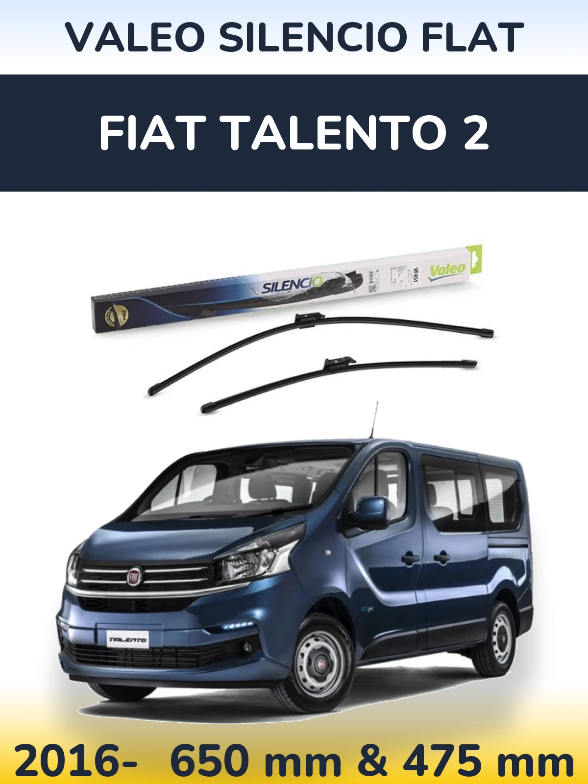 Front wiper blade set Valeo Silencio Flat 650 & 475 mm for Fiat Talento 2 2016-2026