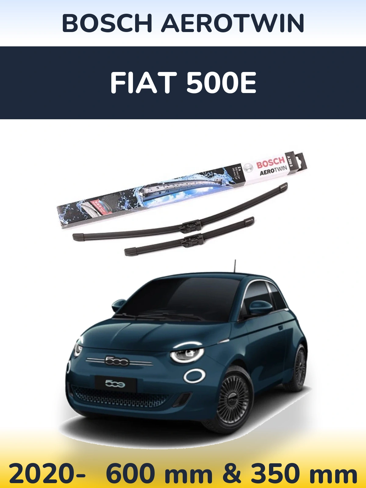 Front wiper blade set BOSCH AeroTwin 600 & 350 mm for Fiat 500e 2020-2026