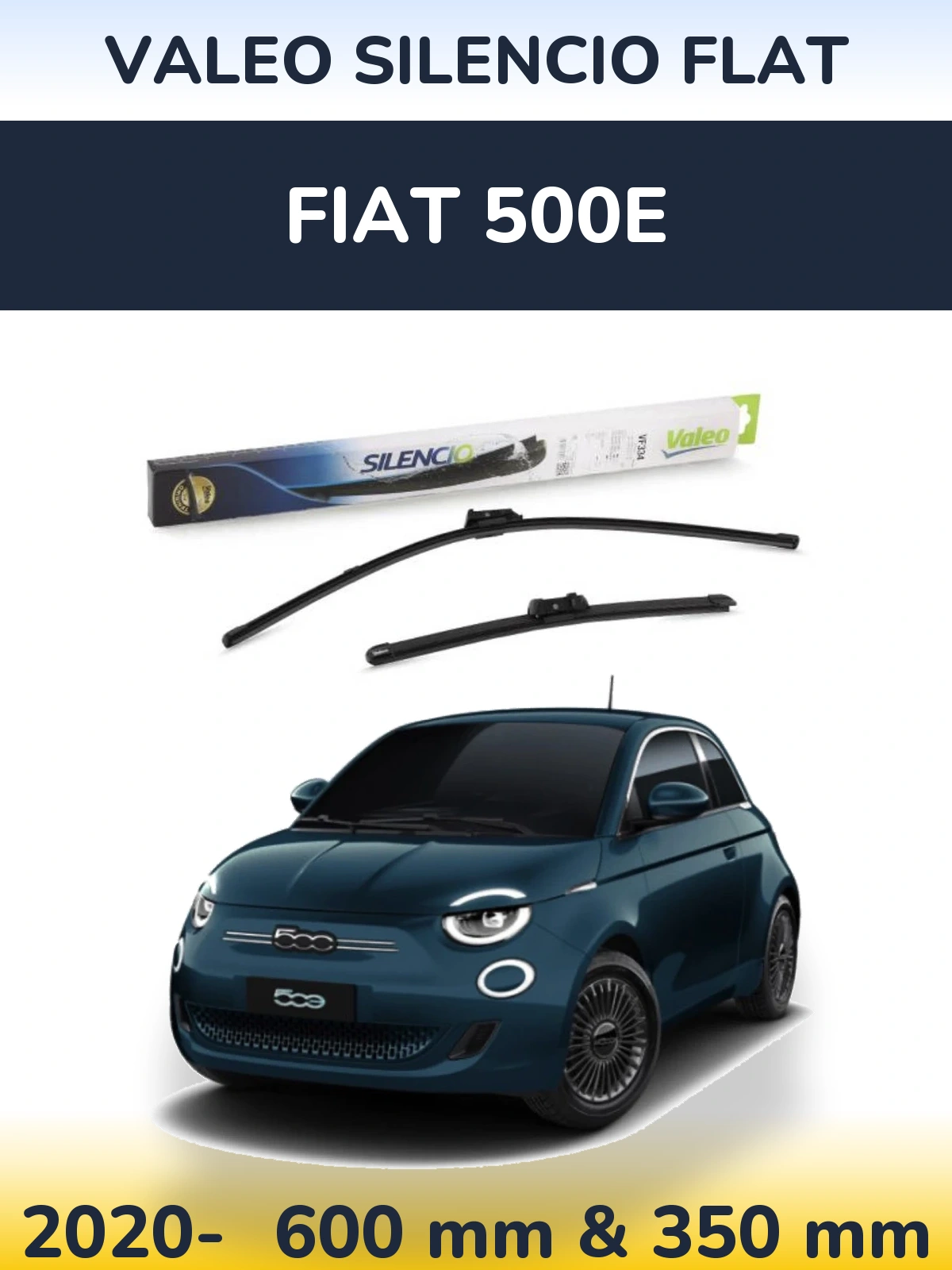 Комплект передних дворников Valeo Silencio Flat 600 & 350 мм для Fiat 500e 2020-2026
