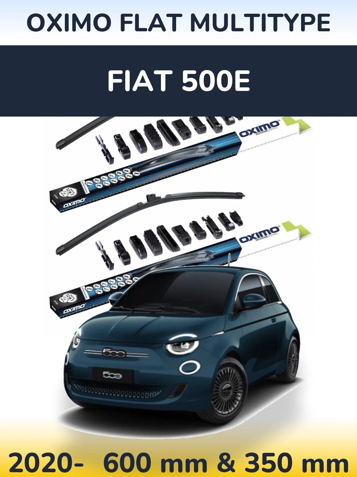 Front wiper blade set Oximo Flat MultiTipse 600 & 350 mm for Fiat 500e 2020-2026