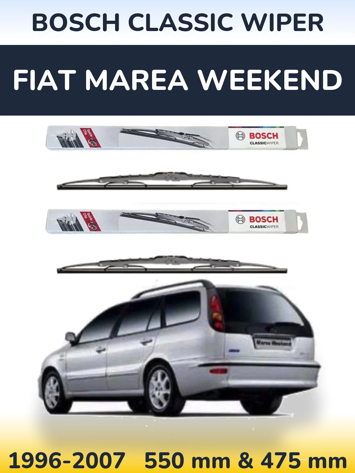 Front wiper blade set BOSCH Classic Wiper 550 & 475 mm for Fiat Marea Weekend 1996-2007