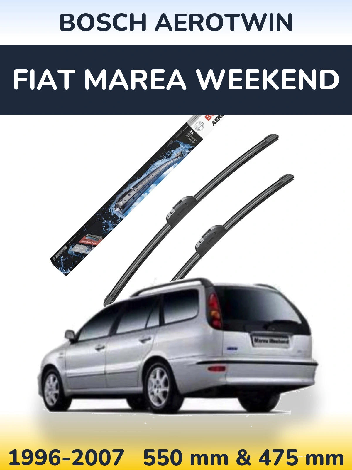Front wiper blade set BOSCH AeroTwin 550 & 475 mm for Fiat Marea Weekend 1996-2007