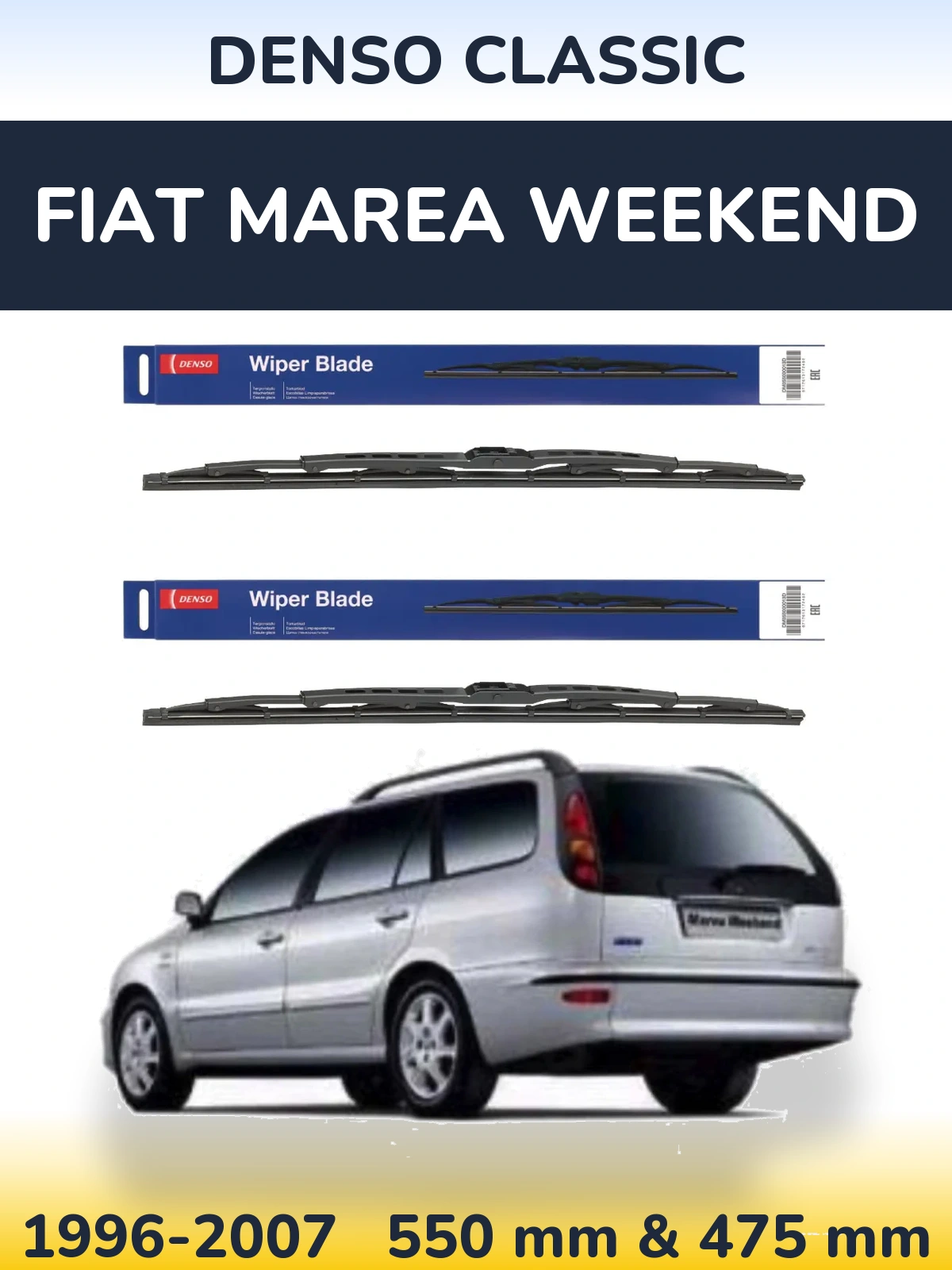 Front wiper blade set Denso Classic 550 & 475 mm for Fiat Marea Weekend 1996-2007