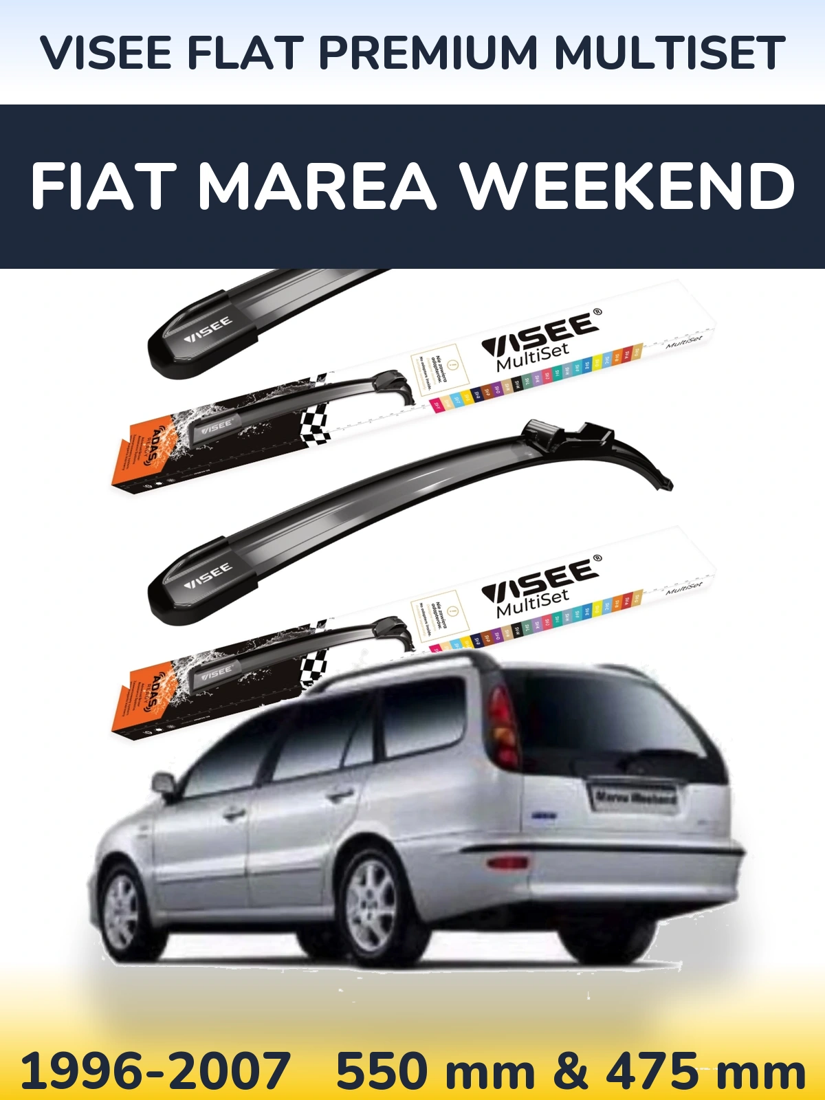 Комплект передних дворников VISEE FLAT PREMIUM MultiSet 550 & 475 мм для Fiat Marea Weekend 1996-2007