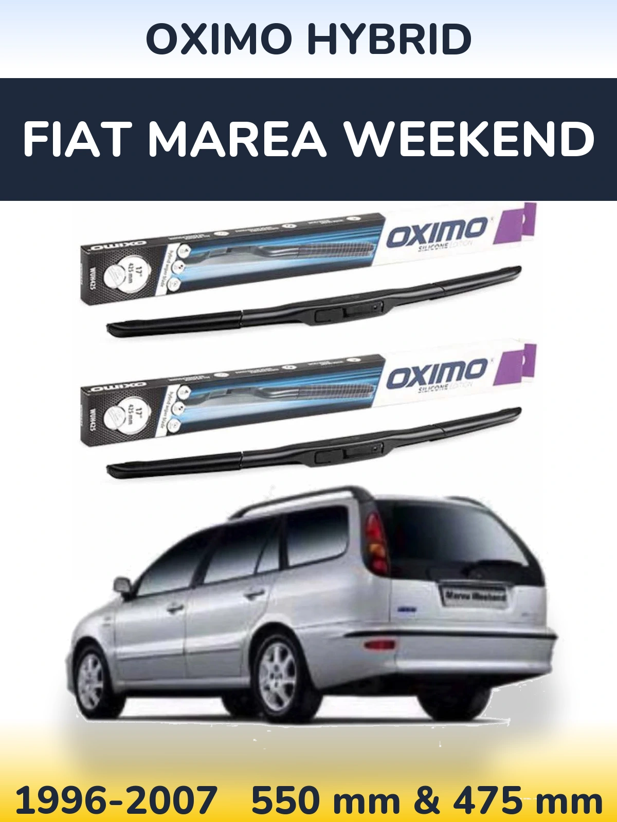 Front wiper blade set Oximo Hybrid 550 & 475 mm for Fiat Marea Weekend 1996-2007