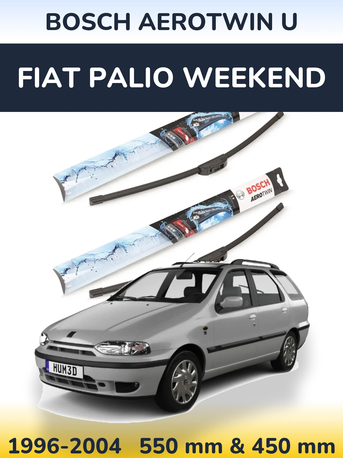 Front wiper blade set BOSCH AeroTwin U 550 & 450 mm for Fiat Palio Weekend 1996-2004