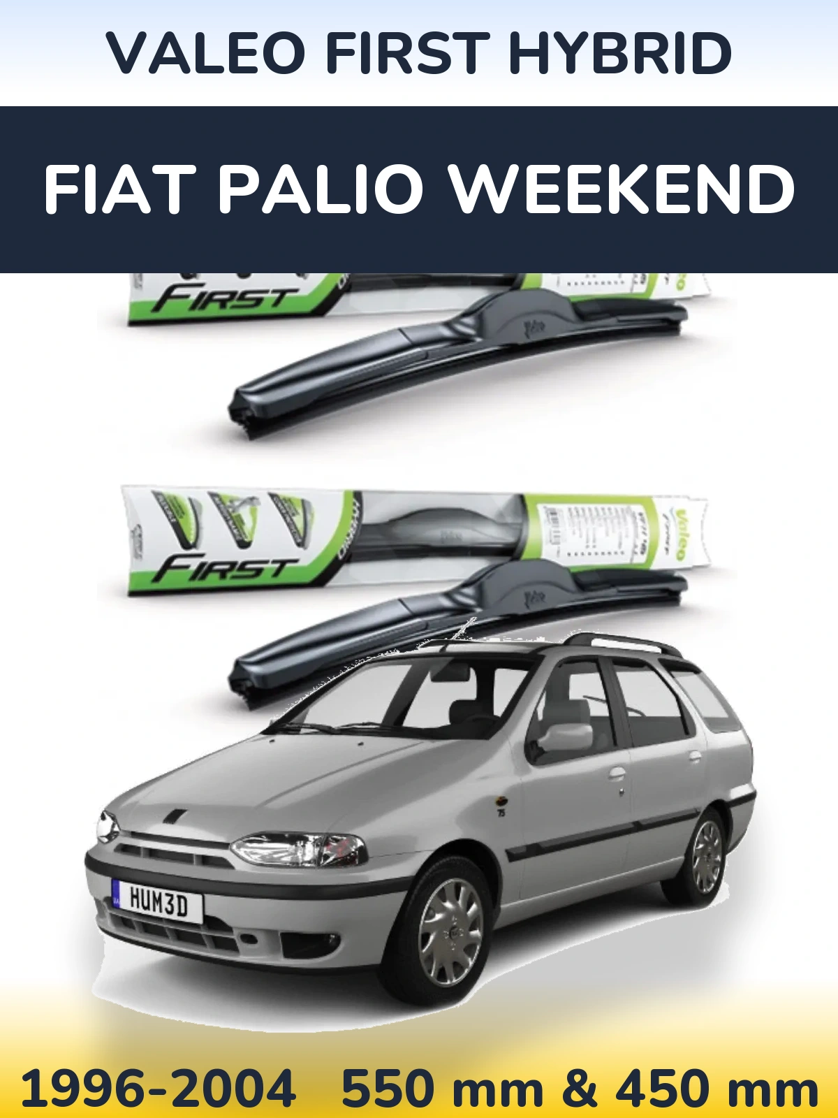 Front wiper blade set Valeo First Hybrid 550 & 450 mm for Fiat Palio Weekend 1996-2004