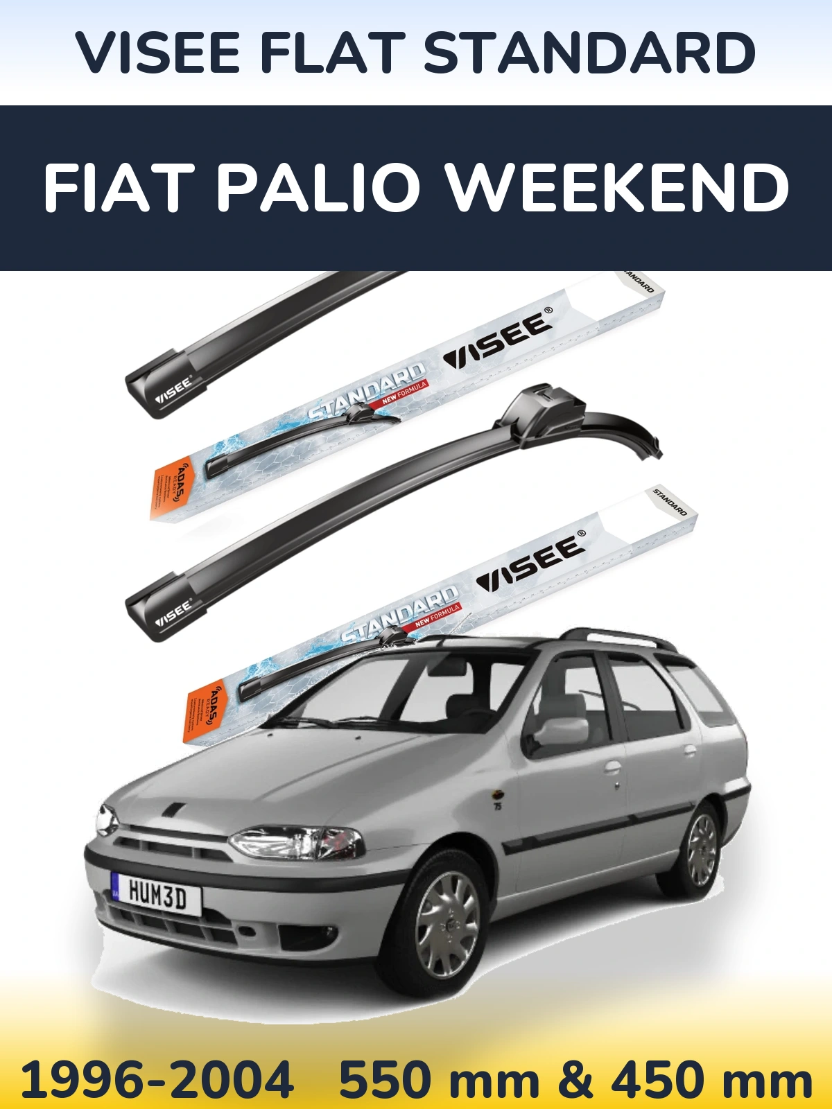 Front wiper blade set VISEE FLAT STANDARD 550 & 450 mm for Fiat Palio Weekend 1996-2004