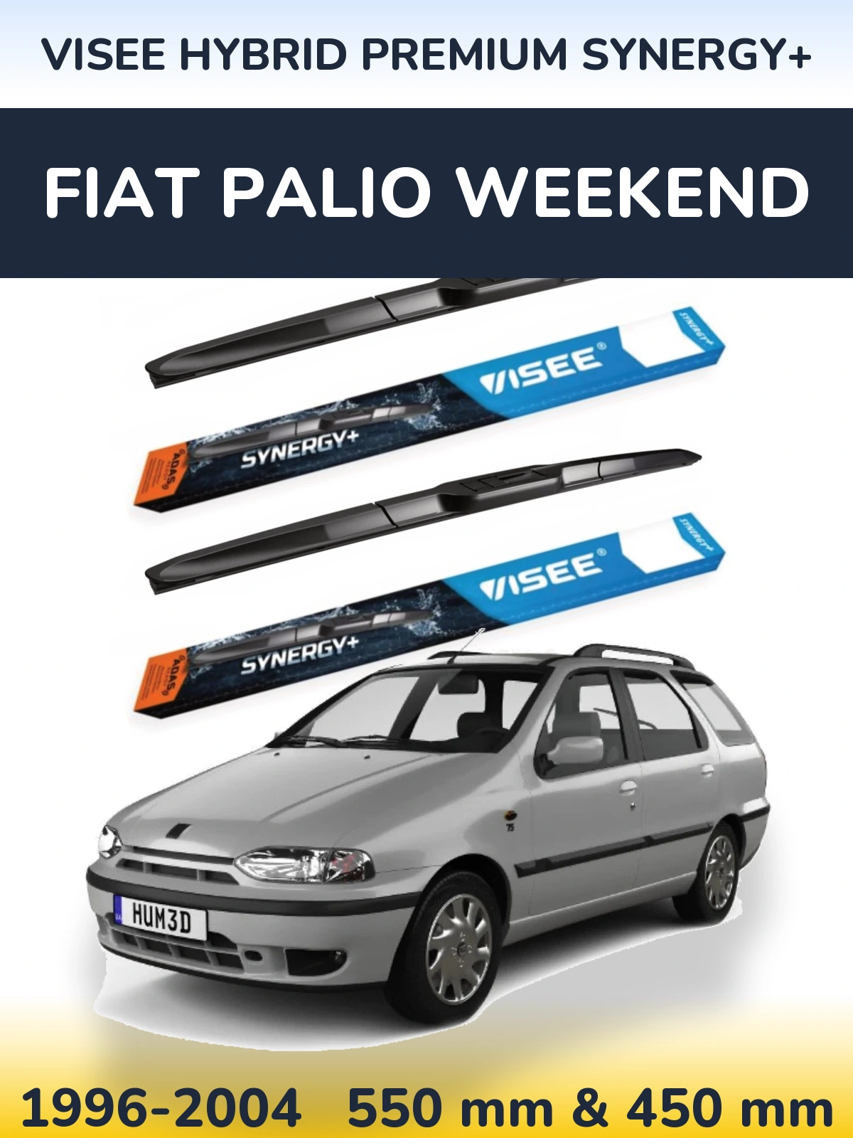 Front wiper blade set VISEE HYBRID PREMIUM SYNERGY+ 550 & 450 mm for Fiat Palio Weekend 1996-2004