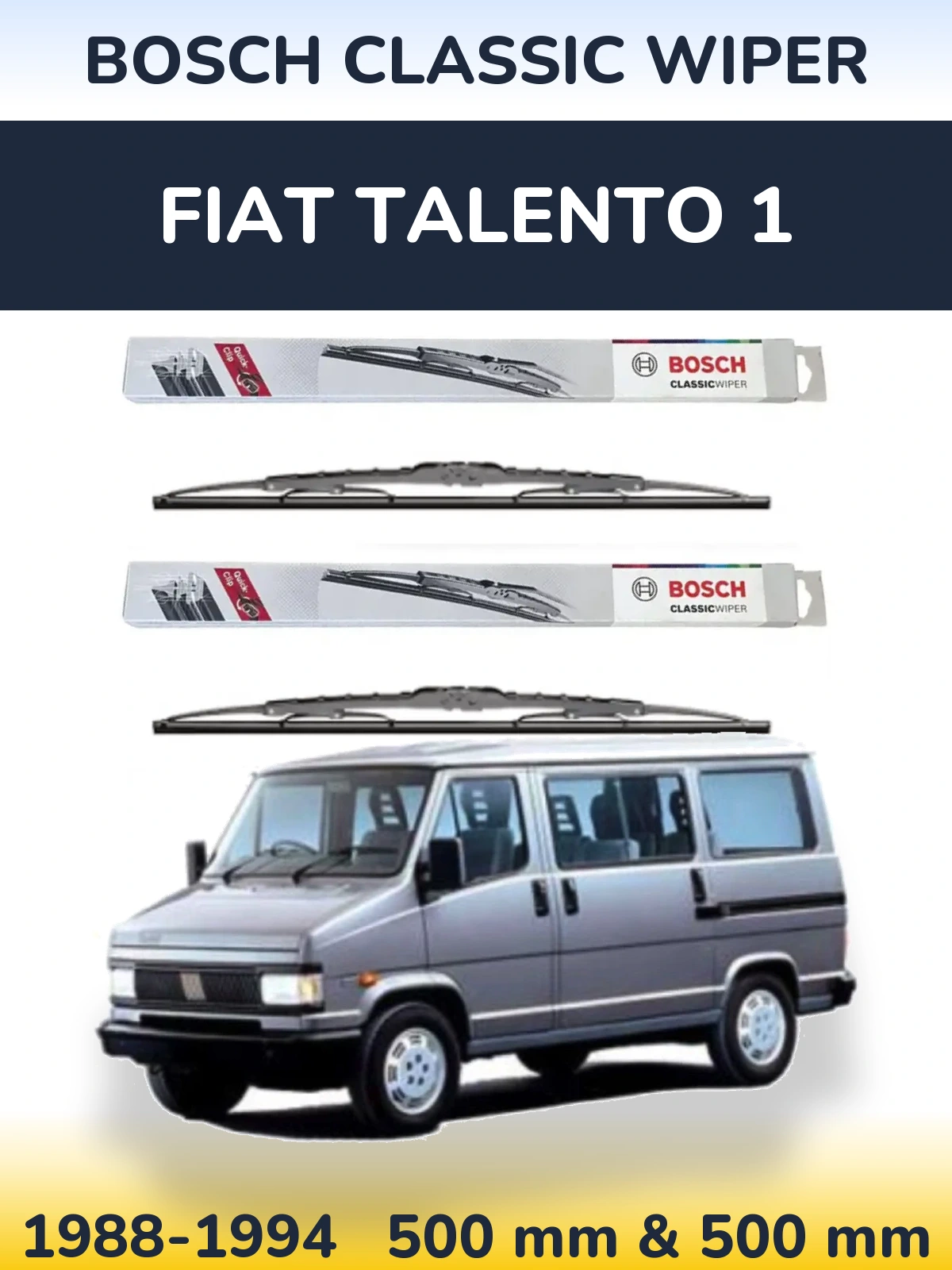 Front wiper blade set BOSCH Classic Wiper 500 & 500 mm for Fiat Talento 1 1988-1994