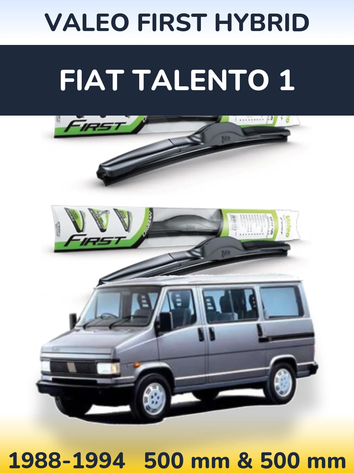 Front wiper blade set Valeo First Hybrid 500 & 500 mm for Fiat Talento 1 1988-1994