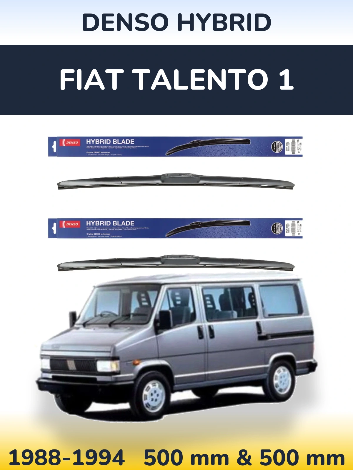 Front wiper blade set Denso Hybrid 500 & 500 mm for Fiat Talento 1 1988-1994
