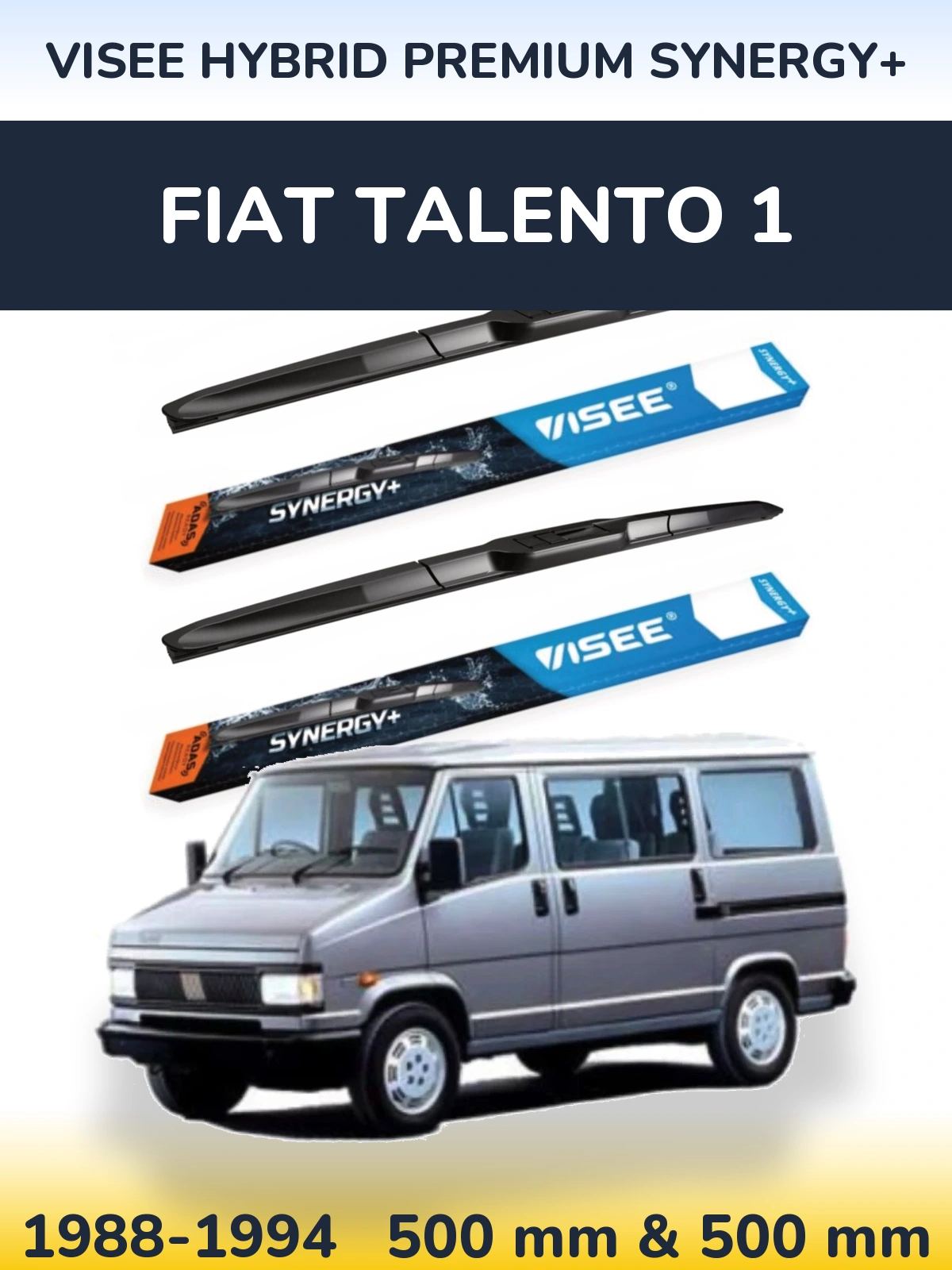 Front wiper blade set VISEE HYBRID PREMIUM SYNERGY+ 500 & 500 mm for Fiat Talento 1 1988-1994