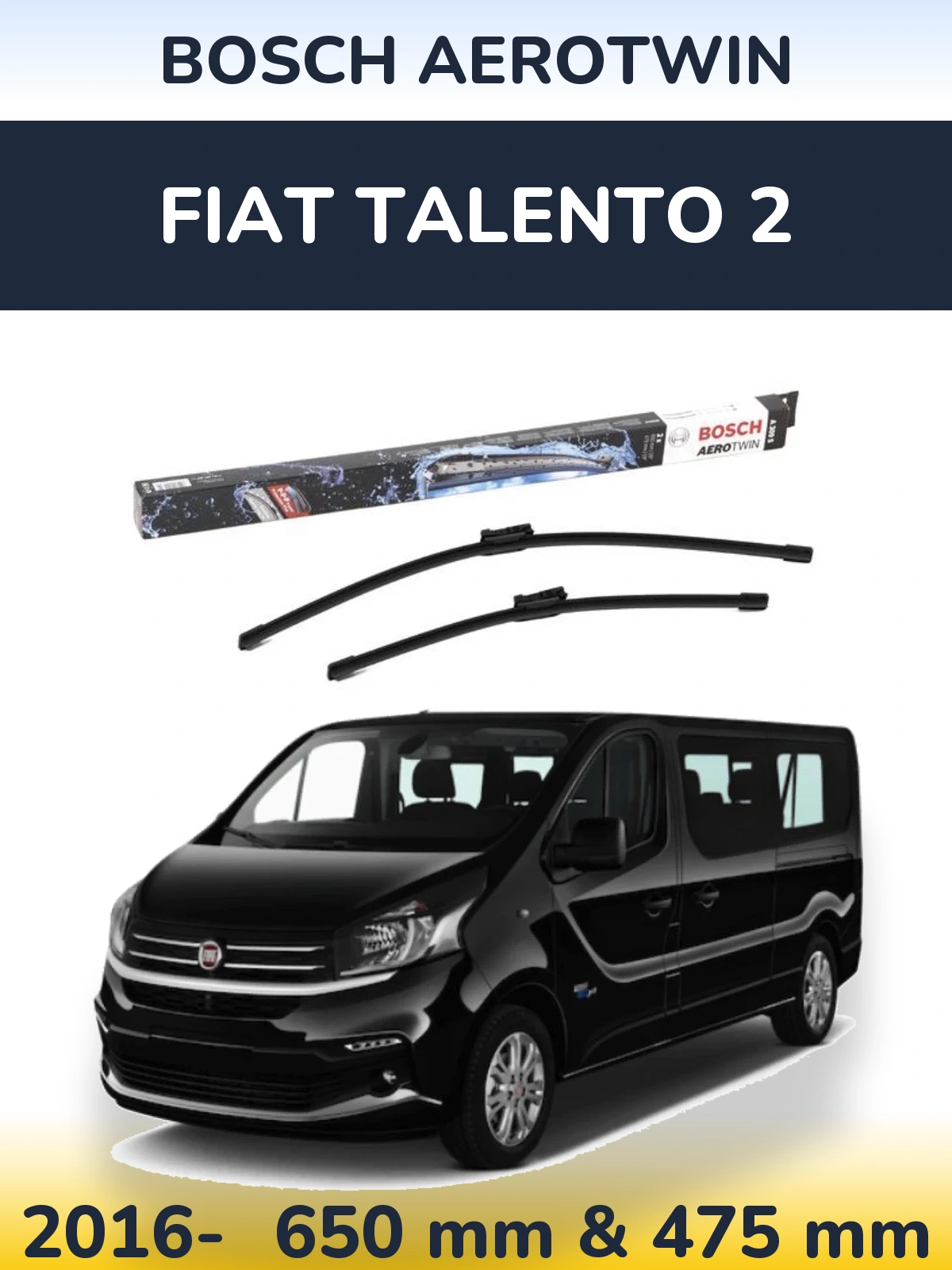Комплект передних дворников BOSCH AeroTwin 650 & 475 мм для Fiat Talento 2 2016-2026