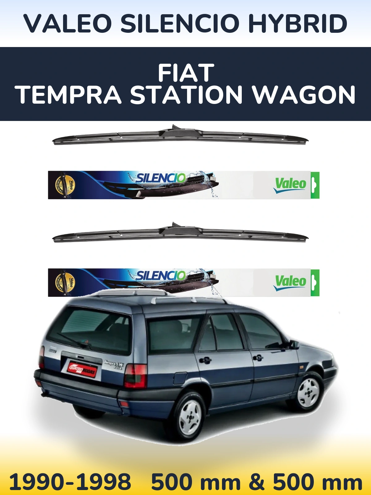 Front wiper blade set Valeo Silencio Hybrid 500 & 500 mm for Fiat Tempra Station Wagon 1990-1998