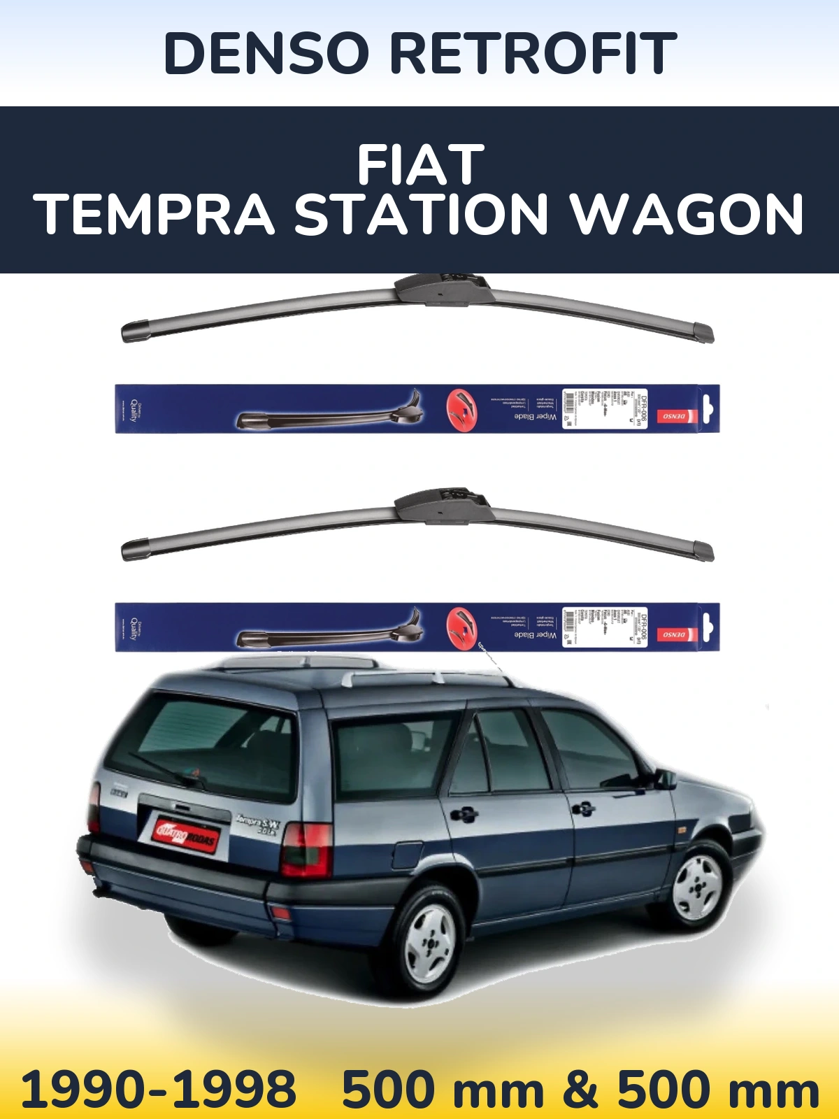 Front wiper blade set Denso Retrofit 500 & 500 mm for Fiat Tempra Station Wagon 1990-1998