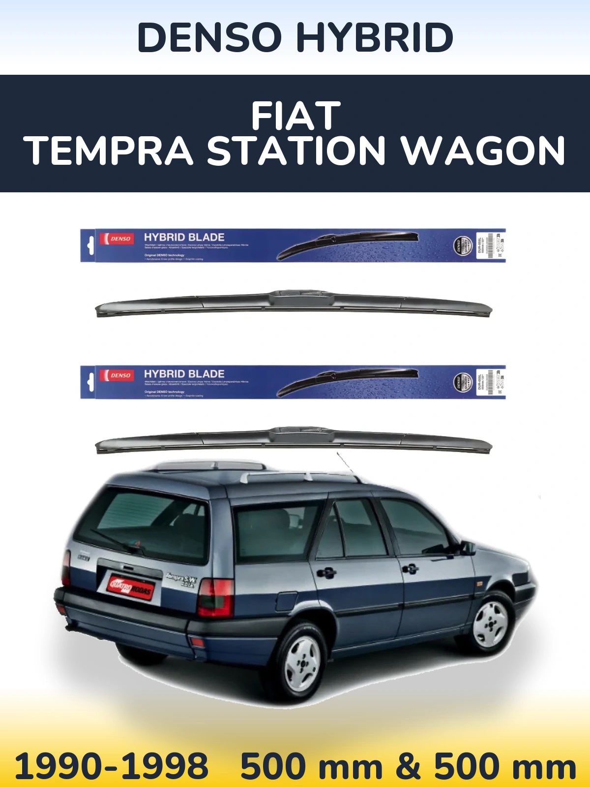 Front wiper blade set Denso Hybrid 500 & 500 mm for Fiat Tempra Station Wagon 1990-1998