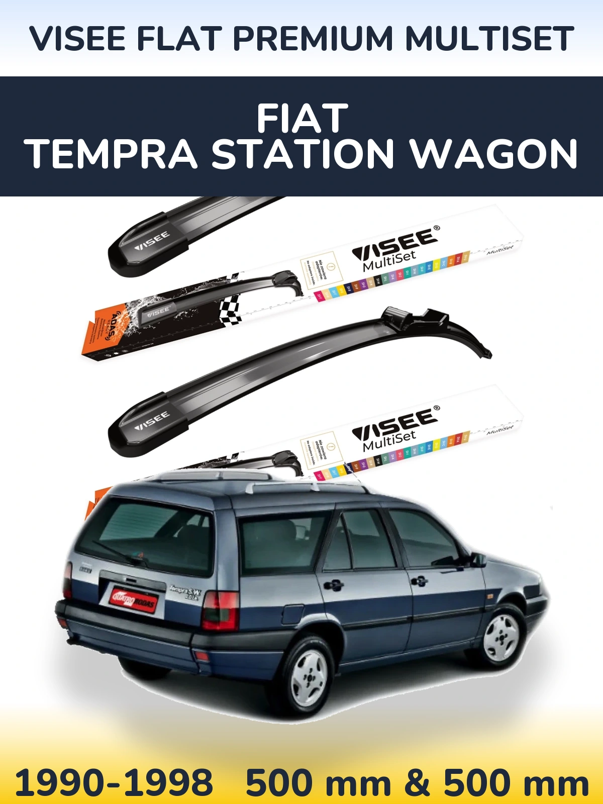 Front wiper blade set VISEE FLAT PREMIUM MultiSet 500 & 500 mm for Fiat Tempra Station Wagon 1990-1998