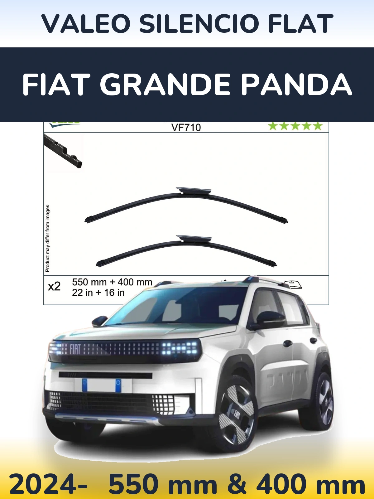 Front wiper blade set Valeo Silencio Flat 550 & 400 mm for Fiat Grande Panda 2024-2026