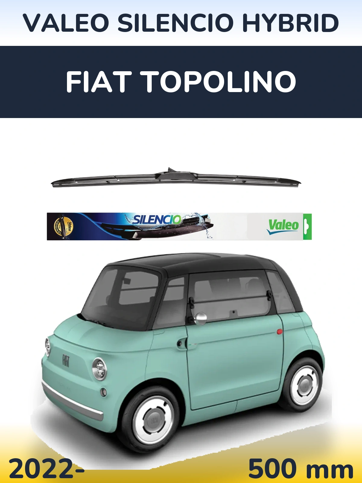 Front wiper blade Valeo Silencio Hybrid 500 mm for Fiat Topolino 2022-2026