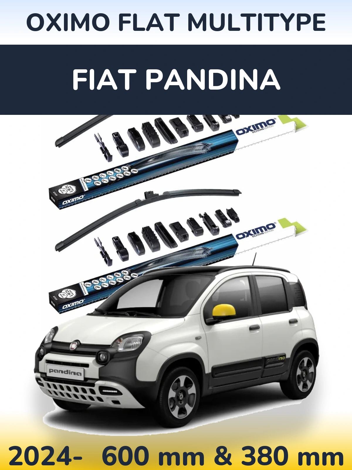 Front wiper blade set Oximo Flat MultiTipse 600 & 380 mm for Fiat Pandina 2024-2026